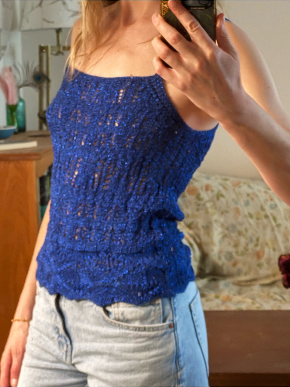 Sezane Blue Knit Sparkle Cami Tank Top - Size XS